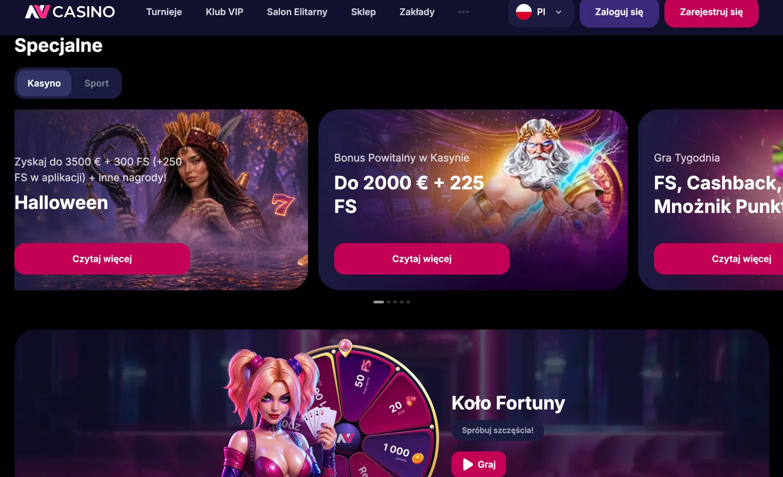 Sekcja promocji i ofert kasynowych dostępnych dla użytkowników platformy NV Casino