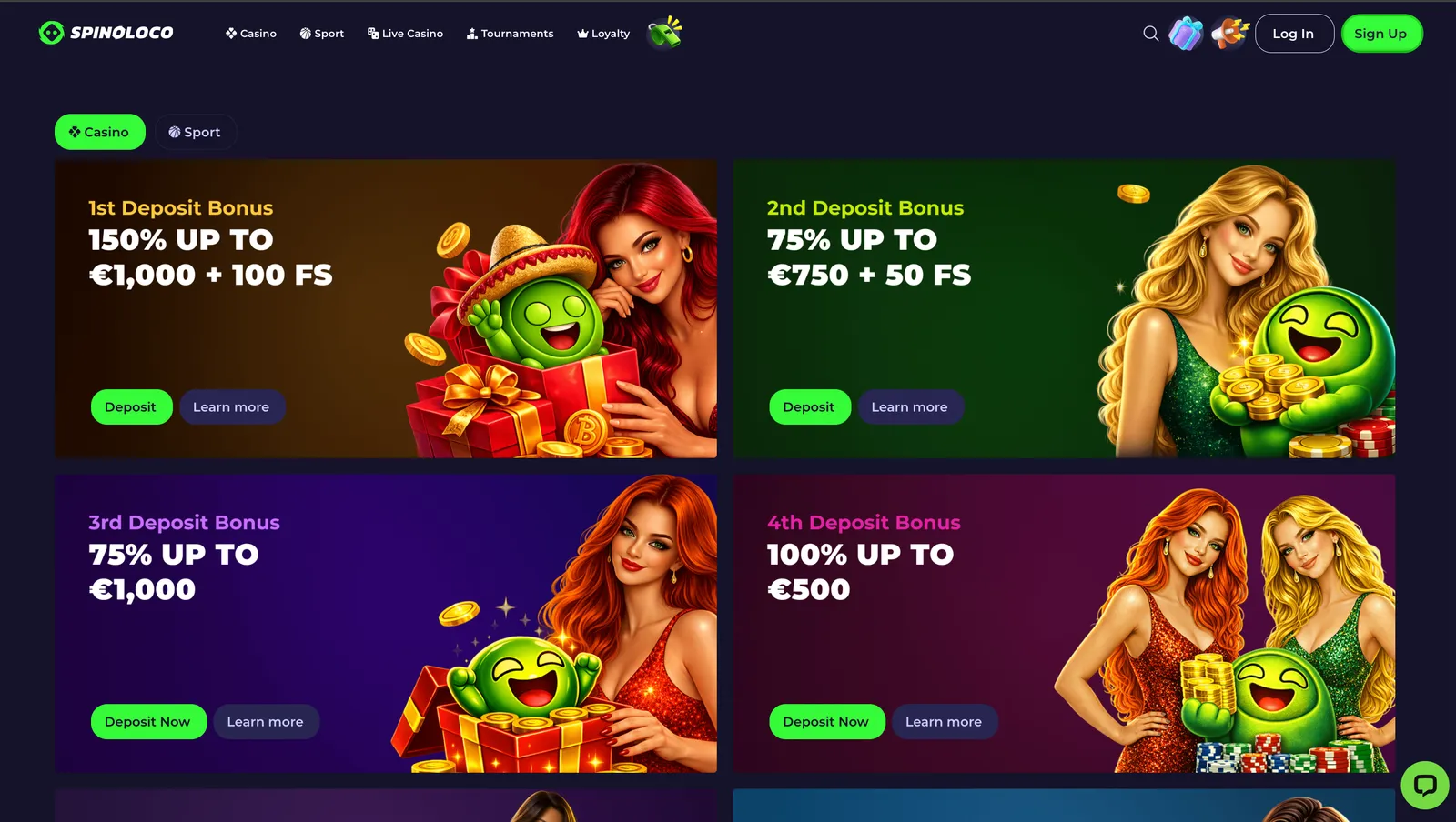 Podstrona promocji powitalnych dla nowych graczy w kasynie internetowym Spinoloco